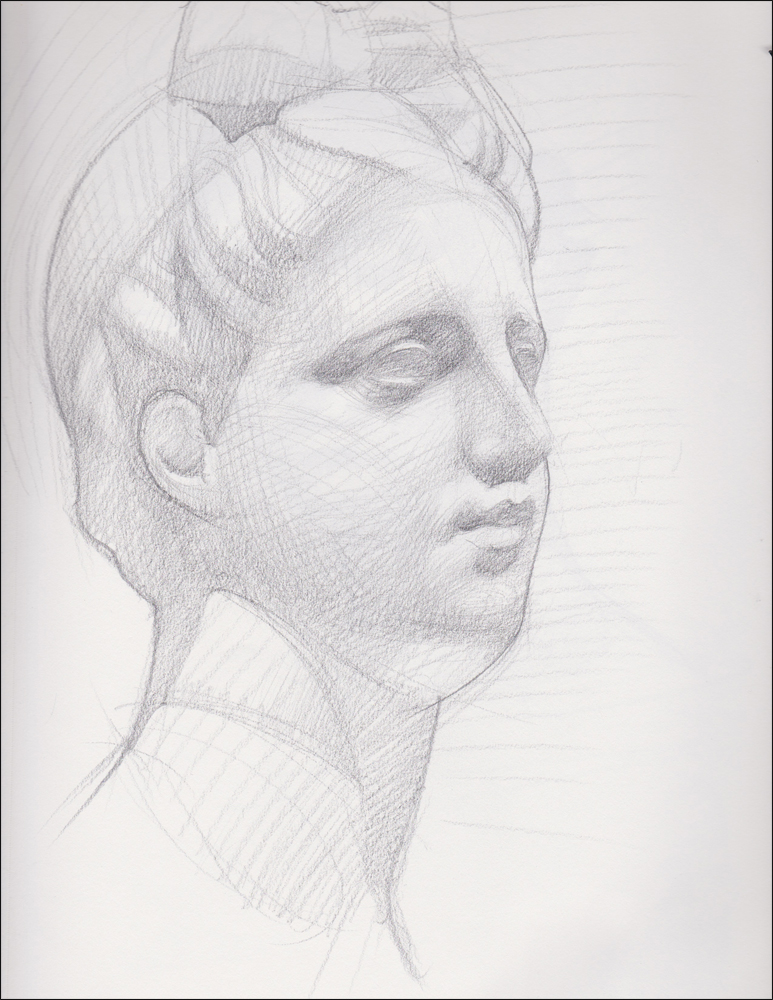 Greek Head, graphite on paper, 9x12 inches
